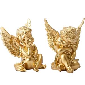 China Finished Goods Garden Miniature Gold 2pcs Cherub Resin Statue Angel Figure Decorative wholesale