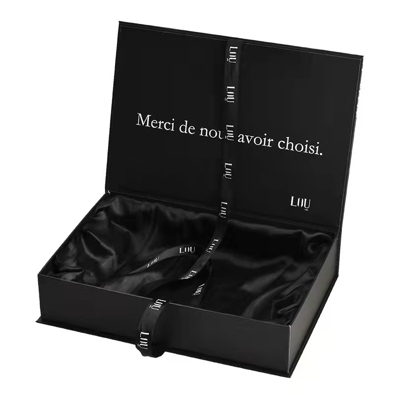 Cosmetic Black Rigid Cardboard Box Packaging Foldable Multiscene