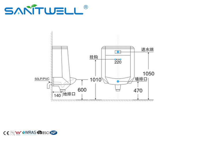 Ceramic Retrofit Washdown Urinal SWF 1251 495*370*870 mm size