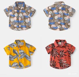 China 2023 fashion kids floral print top trend summer lapel boy short sleeve shirt wholesale