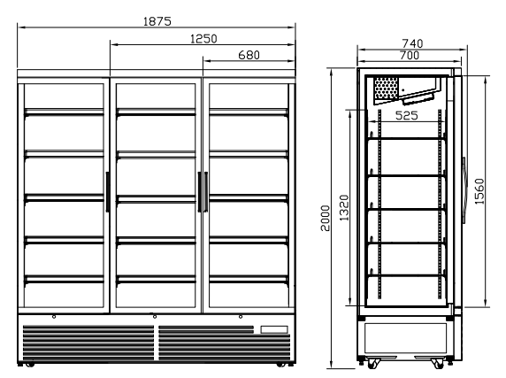 Upright Display Bar Fridge With Glass Door And 5 PCS Shelves