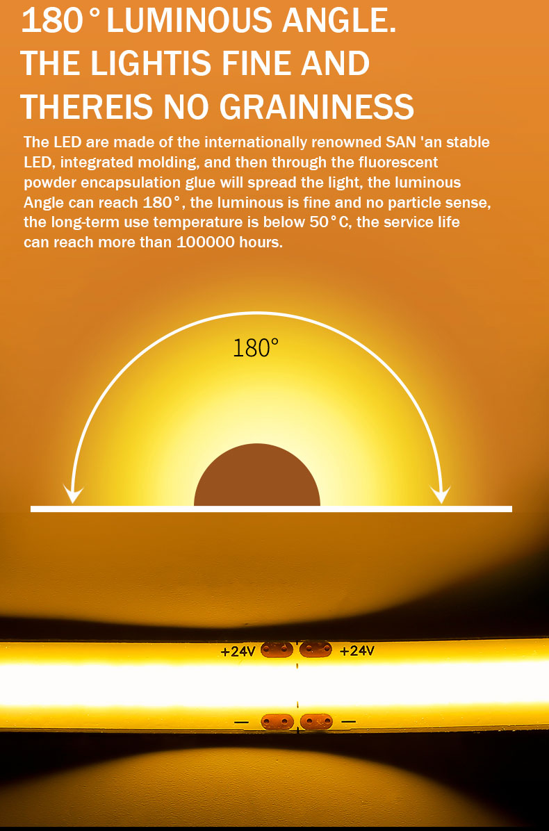 Electroplate COB 24v COB 320Ds 8mm Ra 85 Golden Yellow Light Strip for Home Lighting