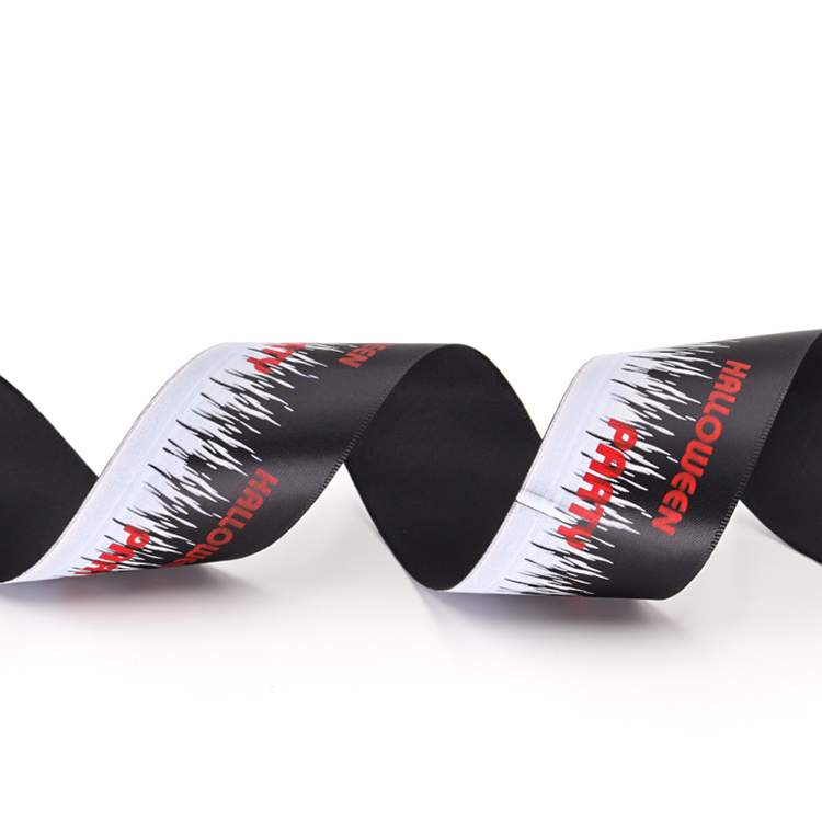 Custom 1-1/2" Black Color Satin Silk Screen Print Ribbon Design