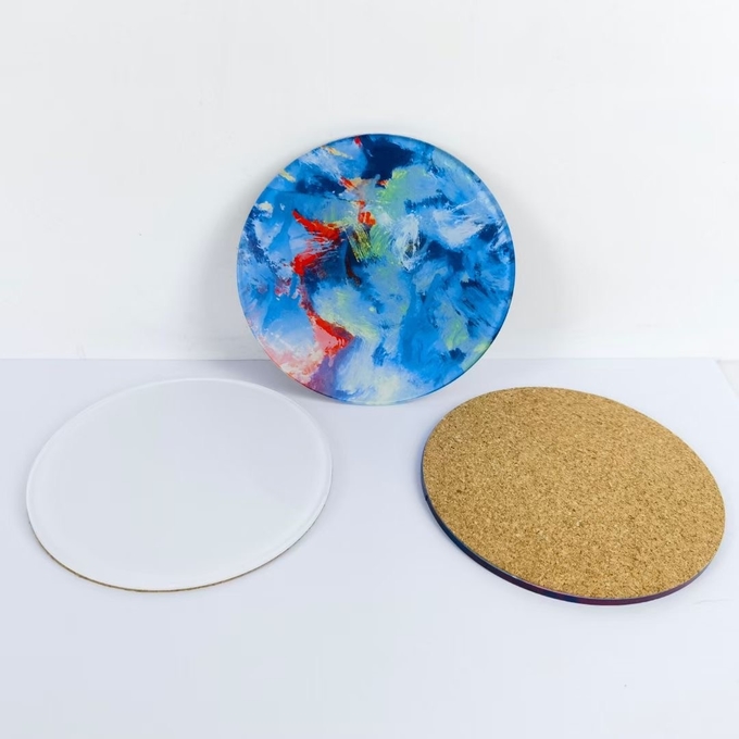 Round Acrylic Sublimation Coaster Blanks With Cork Back Custom Printing 10cm Size