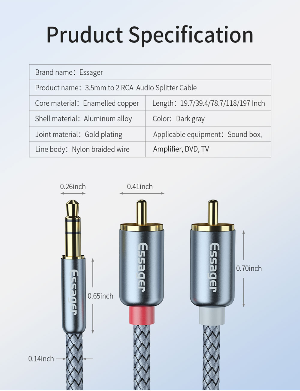 Audio Cable Adapter Aux To 3.5mm Jack RCA Cable For TV PC Amplifiers DVD Speaker