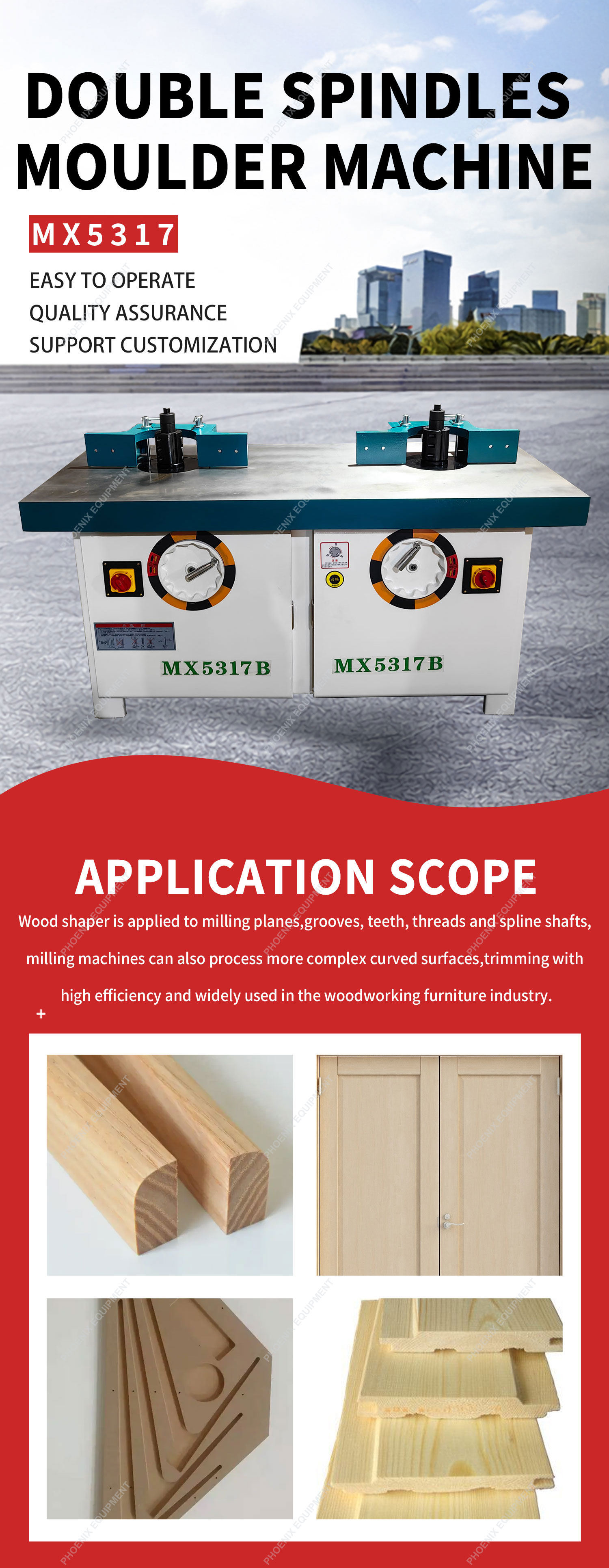MX5317 Table Router Trimmer Double-Spindle Moulder Machine Vertical Woodworking Milling