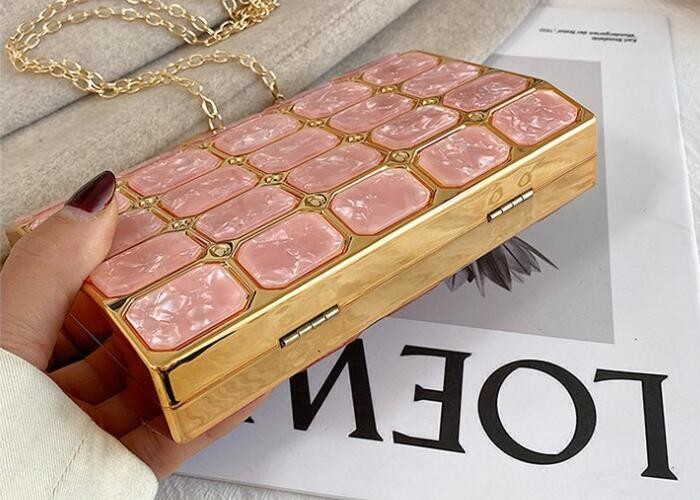 Pink Acrylic Handbag Frames Metal Knob Gold DIY Iron Box Clutch Frame