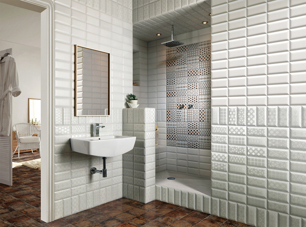 White Bevelled Tiles 75x152mm Glossy Ceramic Wall Bread Tiles For Bathroom and Kitchen