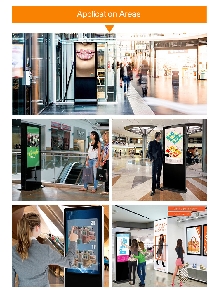 Floor Stand Alone Digital Signage 55'' TFT 1080p FHD x2 Golden Black Loudspeaker