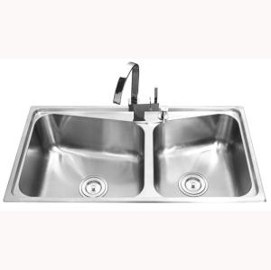 China SUS304 Stainless Steel Double Bowl Sink Drop In Kitchen With Accessories wholesale