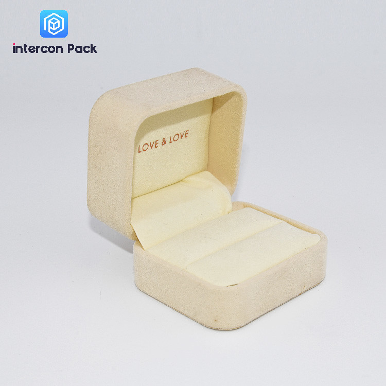 Flip Small Jewelry Packaging Boxes Polyurethane Flocking Cloth Clamshell Jewelry Box