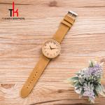Round Dial Wood Minimalist Leather Watch Quartz Water Proof For Dress