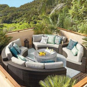 China Round Swimming Pool Sofa Unfolded Rattan Sofa Outdoor Black wholesale