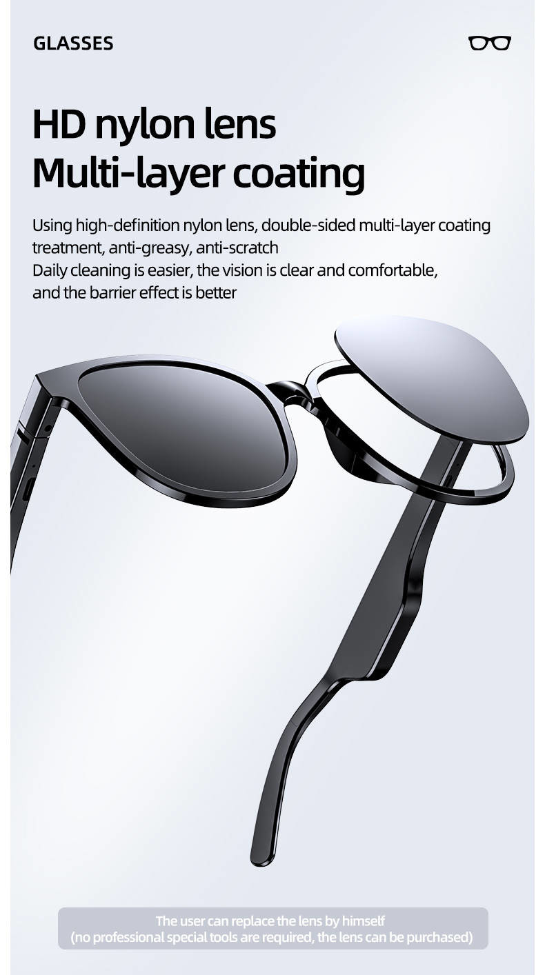 Handsfree smart sunglasses built in double speakers touch control for outside sport