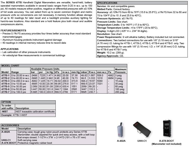 Dwyer 477B Hand Held Digital Manometer Large LCD For Air