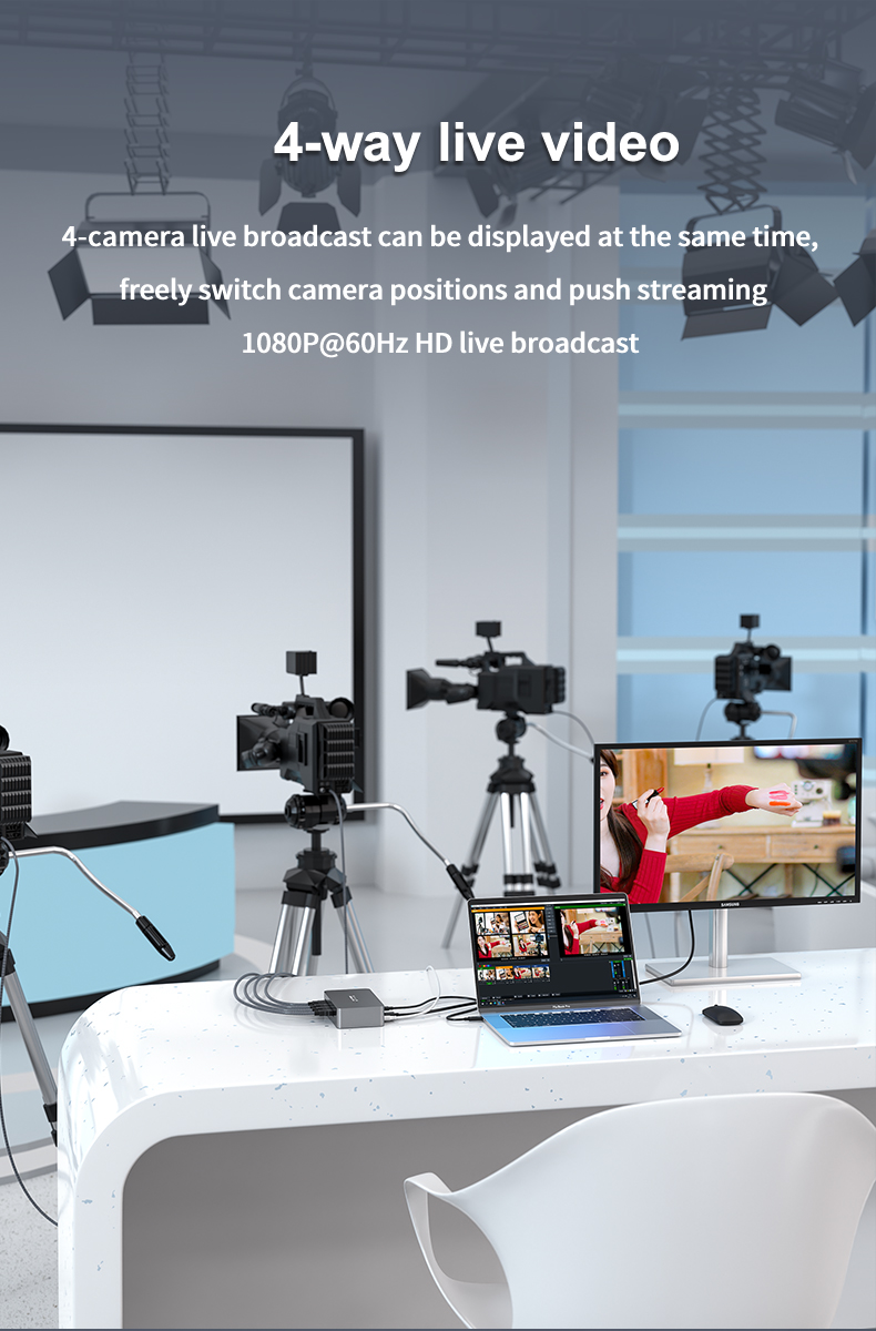 TYSTVideo HD Converter Thunderbolt 3 Video Capture Card with 4-channel HDMI Input