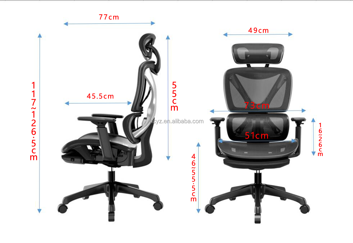 back Full Mesh Office Executive Chair with 73*77*117-126.5cm Size and Ergonomic Design
