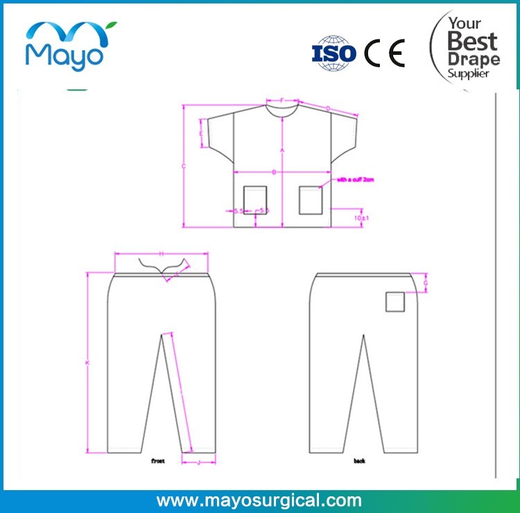 Nonwoven SBPP Disposable Scrub Suit With Pants SMS Hospital Disposable Scrubs