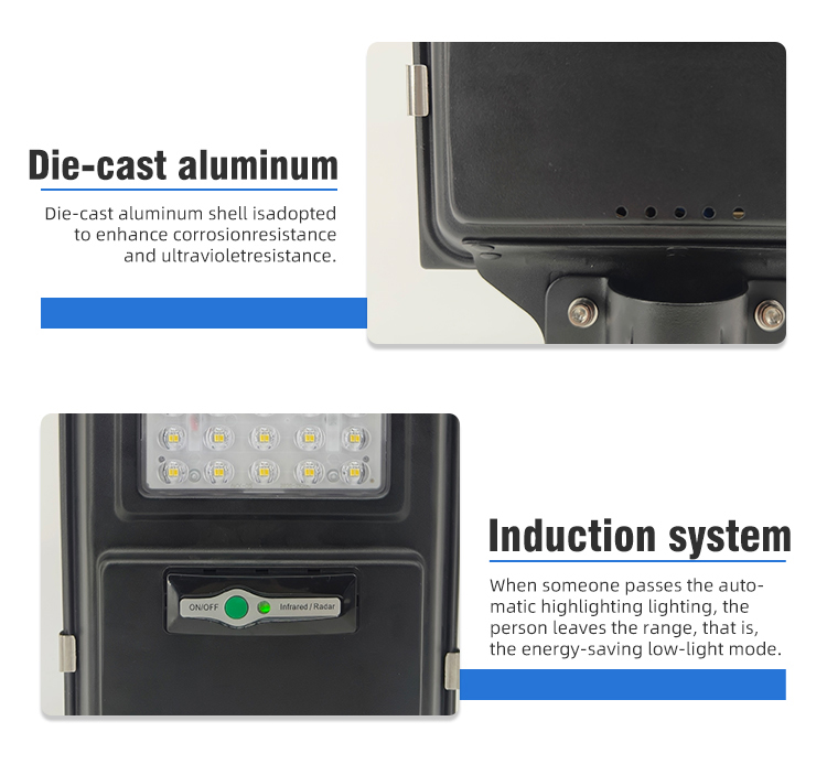 60w High Power Solar Led Street Light Dark Grey Solar Lamp Made of Die Cast Aluminum