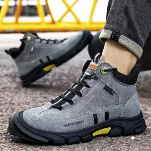 China Gray Suede Safety Boots With Kevlar Midsole And Slip-Resistant Rubber Sole wholesale