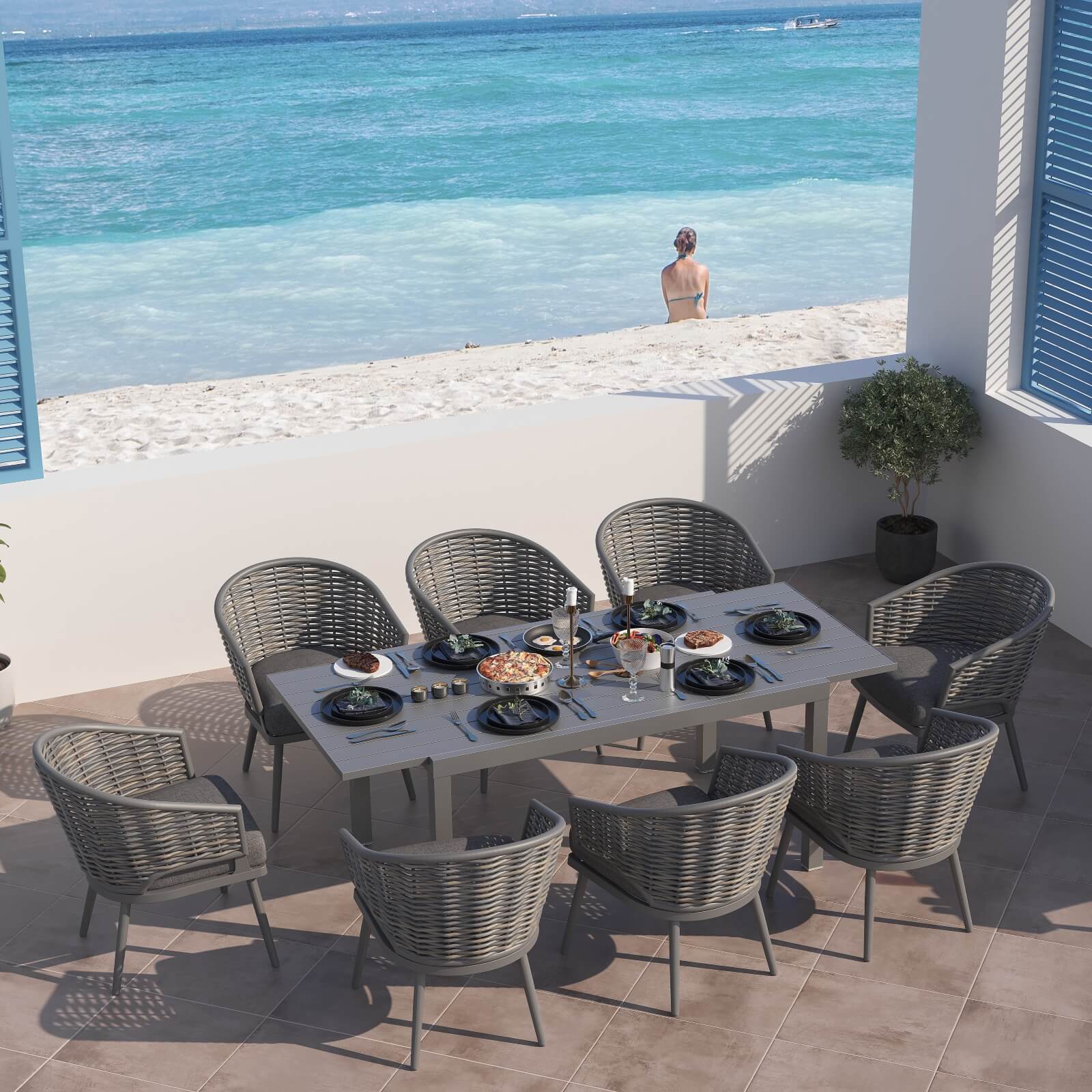 50lbs Table Weight AJUNION Luxury Restaurant Garden Furniture Mixed Wicker Chair Set