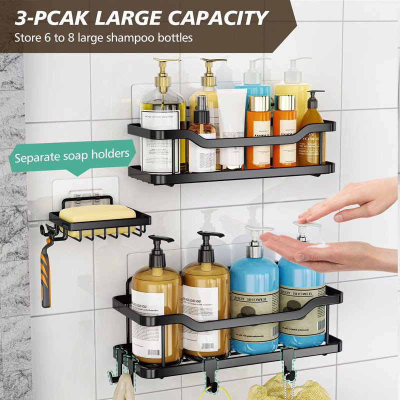 Rustproof No Drilling 3 Pack Stainless Steel Shower Caddy with Soap Holder for Kitchen and Bathroom