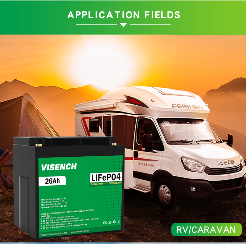 Visench Best Seller US Germany UK Canada 12.8 v 26Ah Deep Cycle 12 volt Lithium Ion Batteries 12V 26ah LiFePO4 Battery