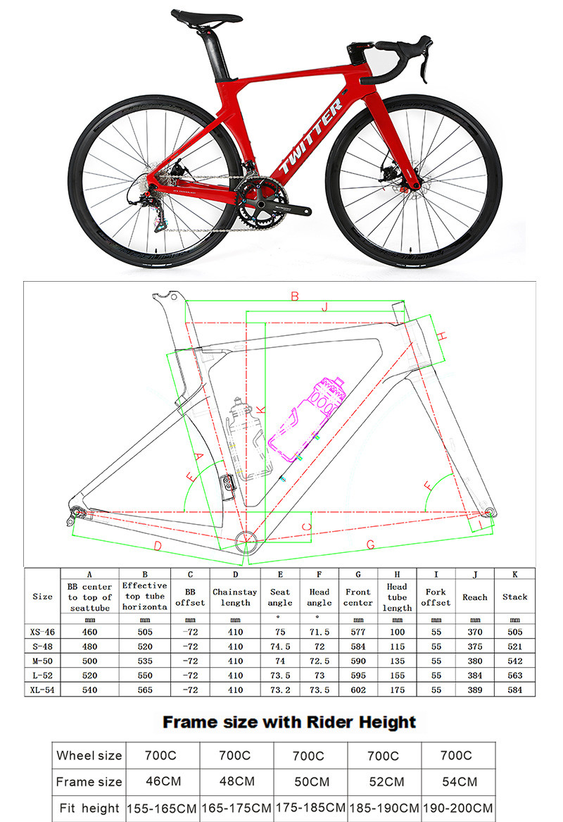 High Modulus T900 Carbon Road Disc Bike TWITTER R10 700C Aluminum Alloy Rim
