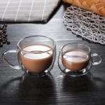 OEM High Borosilicate Handle Heat Resistant Double Wall Clear Coffee Glass