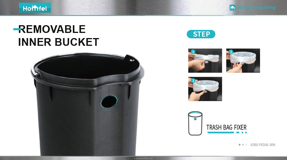 Rolling Cover Type Jobs Pedal Bin Soft Close Stainless Steel Waste Bin for Bathroom and Kitchen