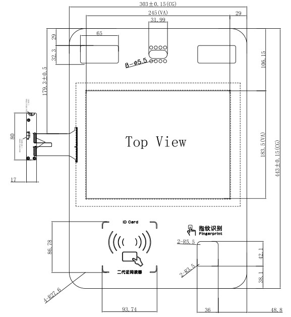 USB 12.1 Projected Capacitive Touch Panel For Face Recognition Device , Support Android System