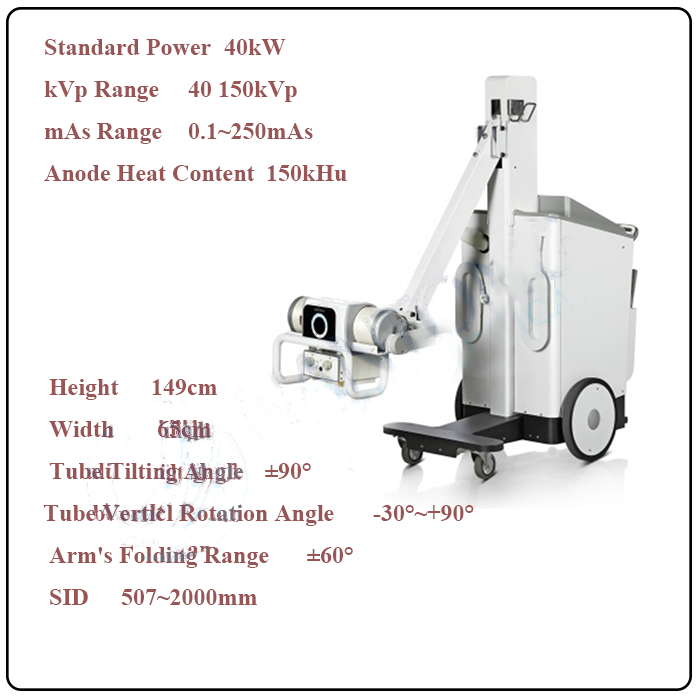 Mobile and digital x ray machine with big castors