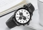 Mans Stainless Steel Chronograph Watch Tachymeter Leather Strap Plastic Bezel