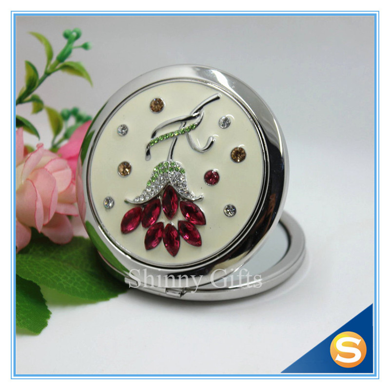Shinny Gifts Customized Flower Design Round Shape Portable Pocket Mirror