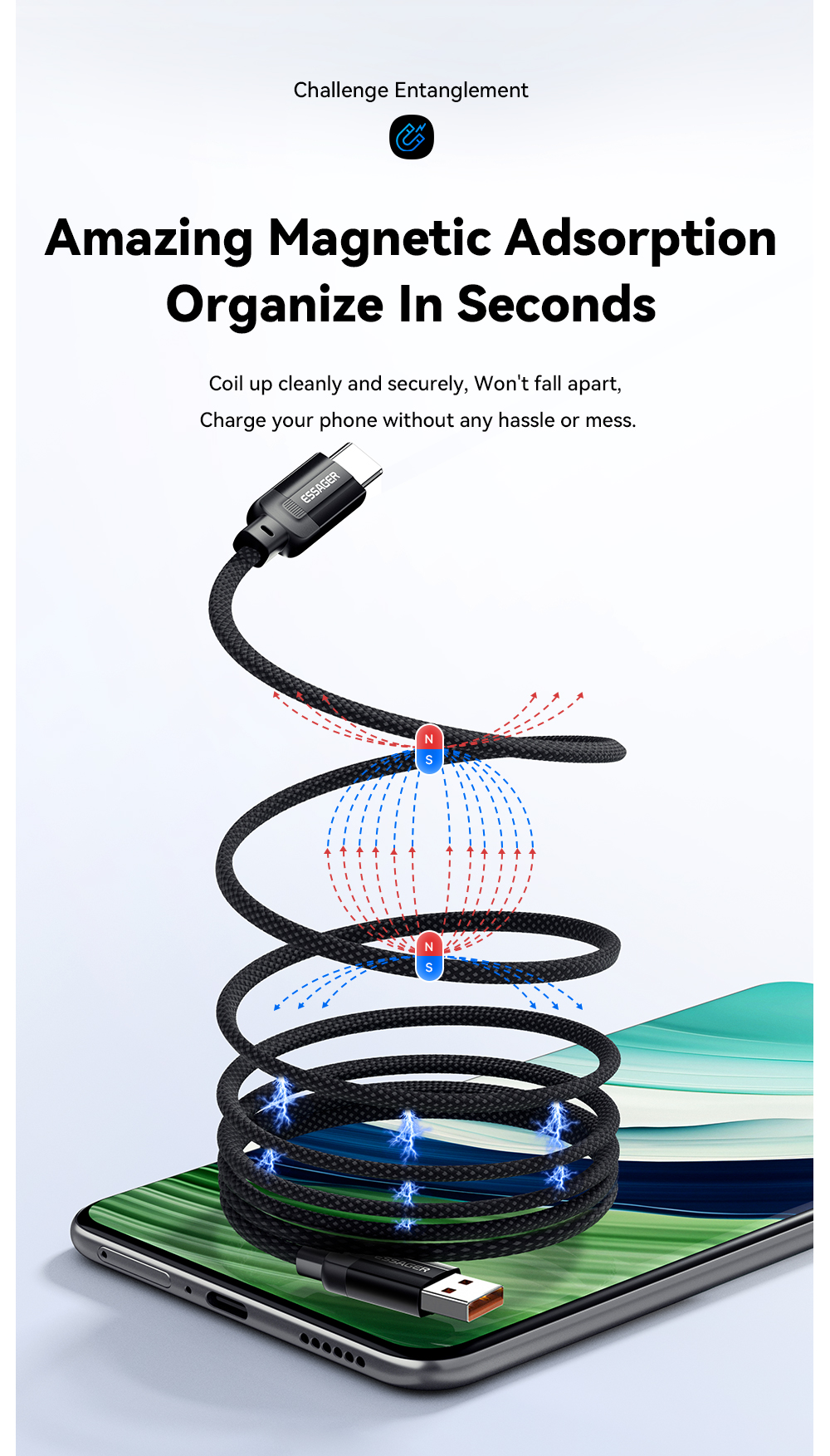 Magnetic Absorption Charging Cable Type C USB C to USB Cable 100W ES-X55 Series