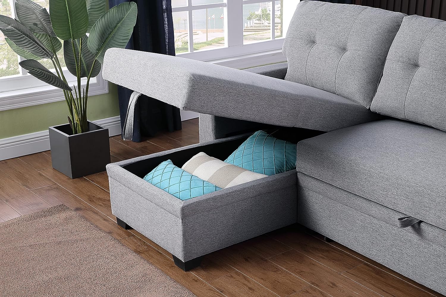 Mail Packing All Weather Fabric L Shape Sectional Sofa Bed Lounge Set with Cushions
