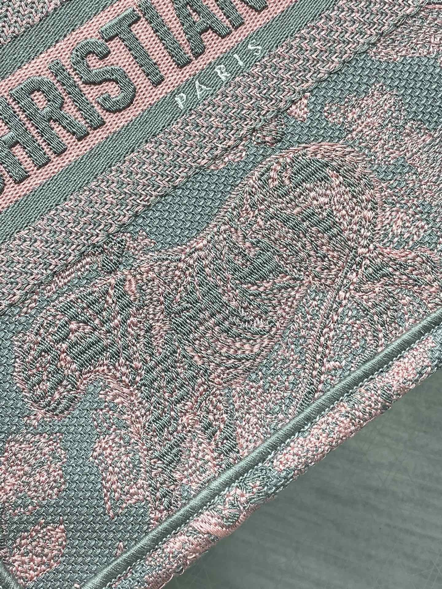 Small Christian Dior Booktote Pink And Gray Toile De Jouy Sauvage Embroidery