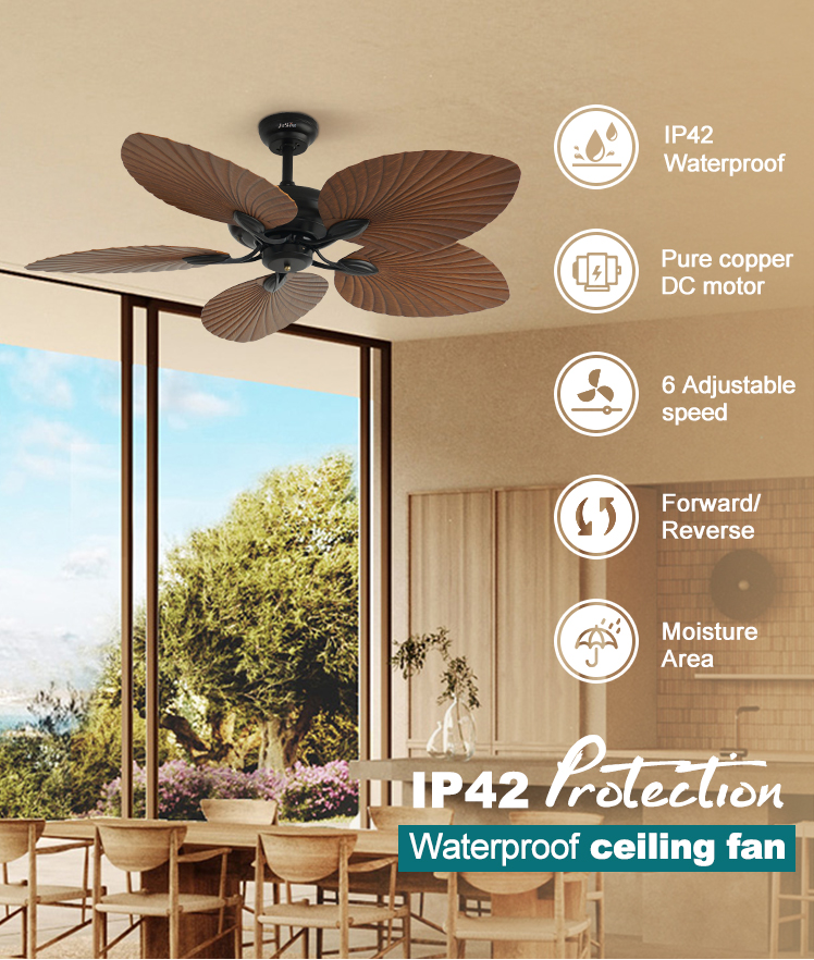 110-240V/50Hz-60Hz Outdoor Ceiling Fan with Remote Control 6 Speeds Waterproof IP42