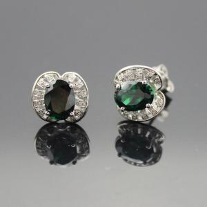 China Sterling Silver Green Cubic Zircon Stud Earrings(E03) wholesale