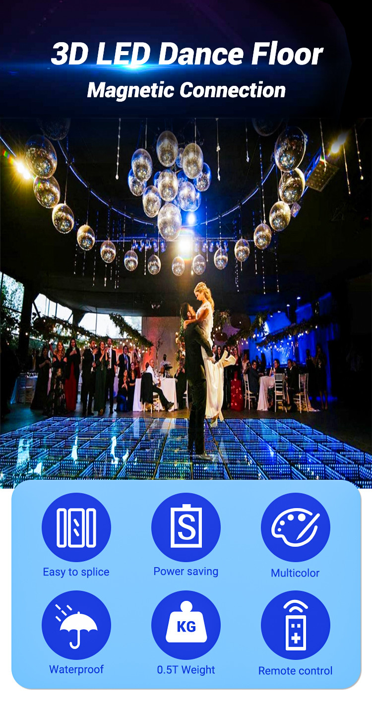 Wireless Stage Lighting Equipments Magnet 3D Mirror Led Dance Floor Portable
