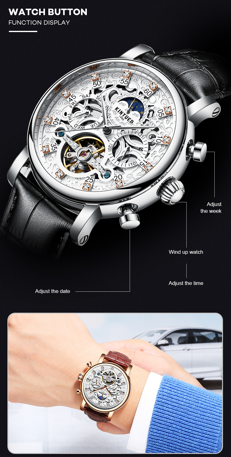 KINYUED New Style Watches Men Luxury Watch Movement Mechanical Watch Mechanical Tourbillon