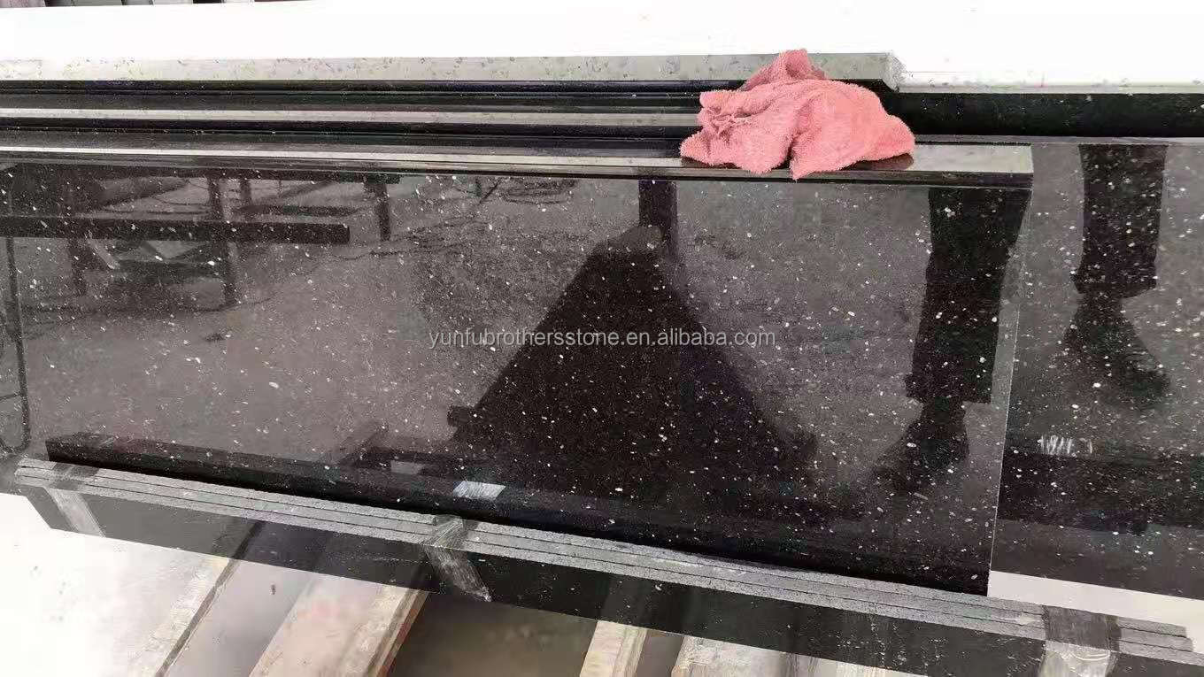 Hotel Kitchen Countertop and Stairs Cut-To-Size Indian Black Star Galaxy Granite Slabs