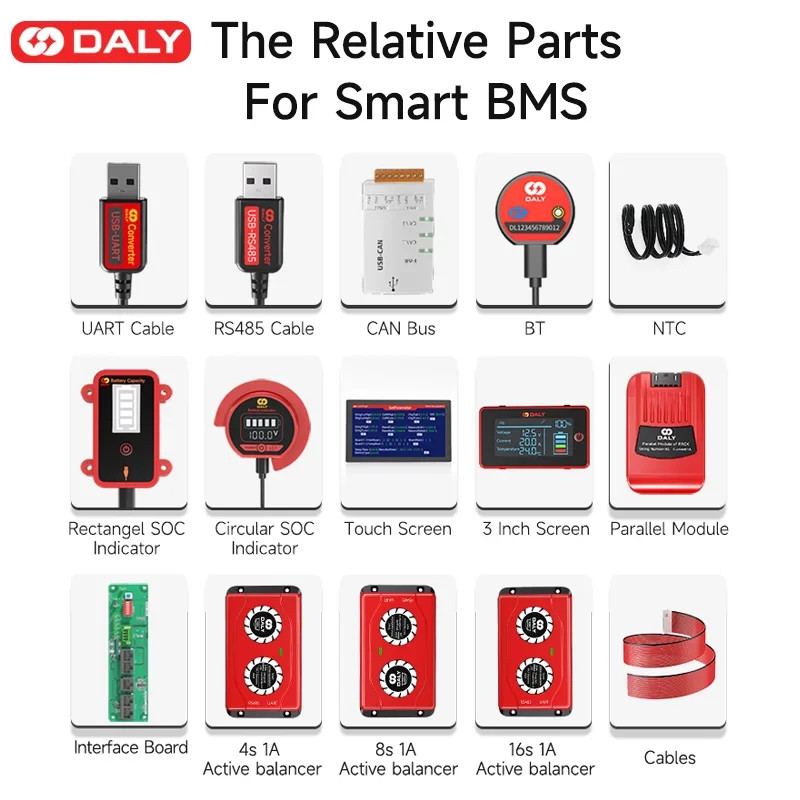 Daly Smart BMS H Type Li-Ion LifePO4 4S 12V 16S 48V For Electric Bike Car 3S-16S 40A 60A Lithium Battery Management Syst