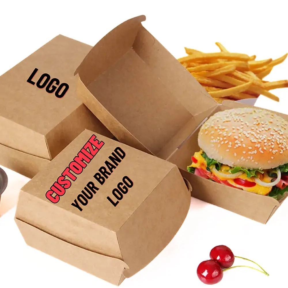 Custom Printed Foldable Cardboard Hamburger Box Oil Resistant