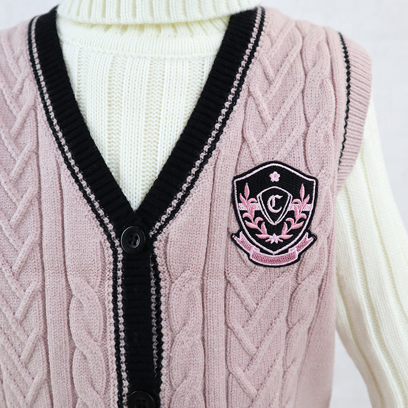 OEM Customized Kids Autumn Winter Children Patch Buttons V-neck Knitted Cardigan Sweater Boys Girls Vest