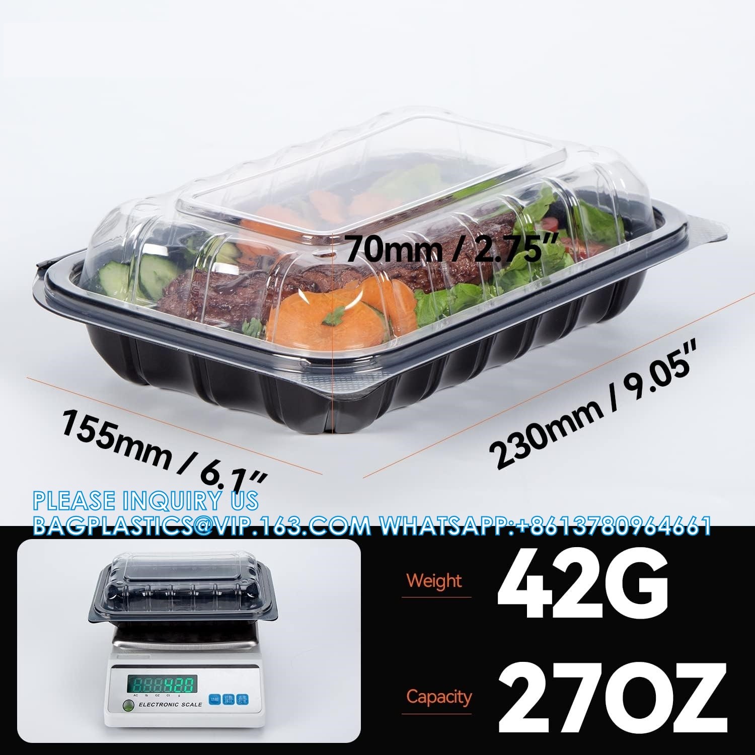 Clamshell Take Out Containers, Anti-Fog Leak Proof Shrink Wrap 30 Pack 9 X 6 Inch 27 Oz Meal Prep Container