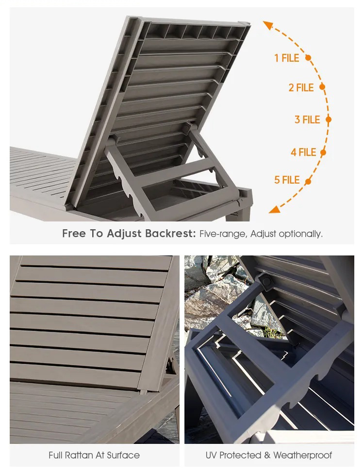 Outdoor Furniture Sun Bed for Swimming Pool Plastic Stackable Chaise Lounge Chair