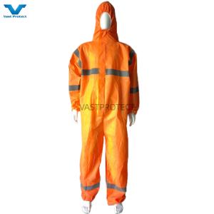 China Durable Waist Style Disposable Orange Safety Reflective Tape SMS 56GSM PPE Coveralls wholesale
