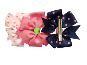 China Dot Printing Kids Hair Accessories , Multi Color Grosgrain Ribbon Hair Bows wholesale