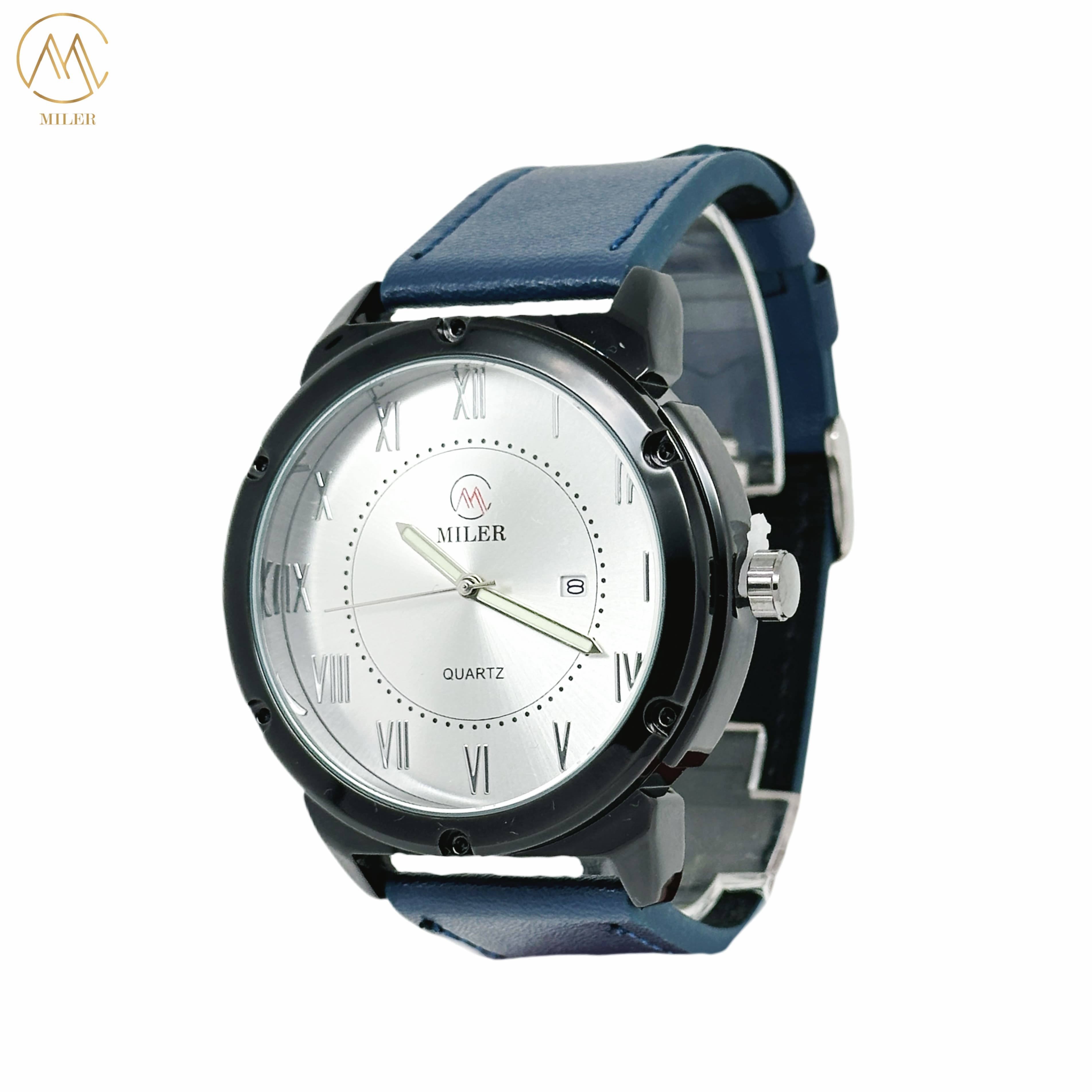 Hot Sell Alloy White Black Metal Quartz Movt Watch With Leather Strap